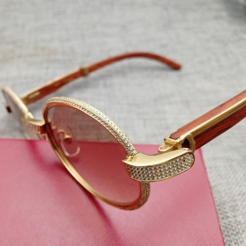 Vintage Diamond Sunglasses Men Wooden Eyeglasses Retro Shades Stone Sun Glasses Round Metal Rhinestone Glasses Frame Gafas