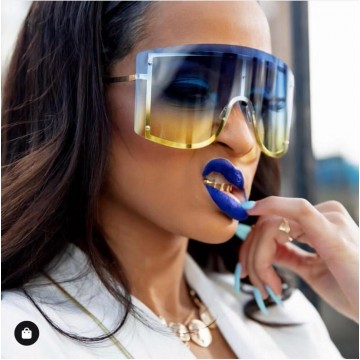 Fashion Oversized Blue Yellow Gradient Sunglasses Women 2019 Luxulry Brand Designer Red Rimless Metal Female Sun Glasses Shades32992532879