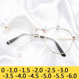 Polygonal Myopia Glasses Women Glasses Lady Luxury Retro Men Metal Glasses Vintage Mirror -1.0 -1.5 -2.0 -2.5 -3.0 -3.5 -4.0