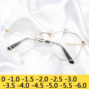 Polygonal Myopia Glasses Women Glasses Lady Luxury Retro Men Metal Glasses Vintage Mirror -1.0 -1.5 -2.0 -2.5 -3.0 -3.5 -4.032959558303